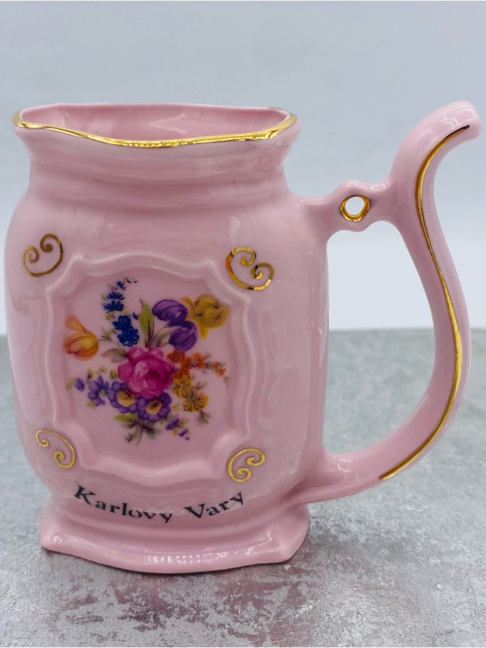 Vintage Czech Straw Handle Porcelain Gilded Sipping Mug Karlovy Vary Spa Cup - Picture 10 of 10